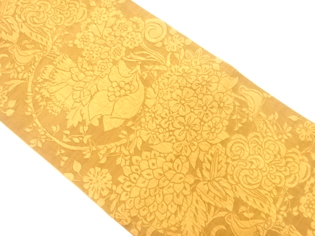 纐纈花鳥更紗模様織出し全通袋帯